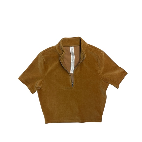 Alo Yoga Quarter Zip Mock Neck Corduroy Crop Top In Toffee -  Women’s size small - Picture 3 of 10